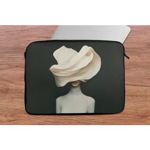 Vrouw - Beige - hoed laptophoes neopreen klein -tafel