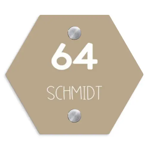 Zandkleur - Modern Naambord Hexagon klein -3d