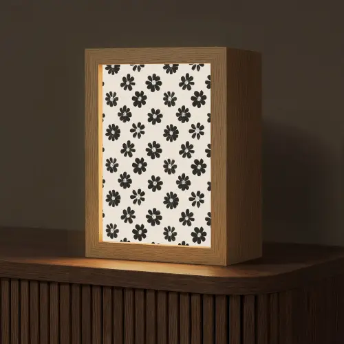 Grafisch - Madeliefjes - Zwart - Beige Light Box met kabel (Tafellamp) klein 925 -z3d_website