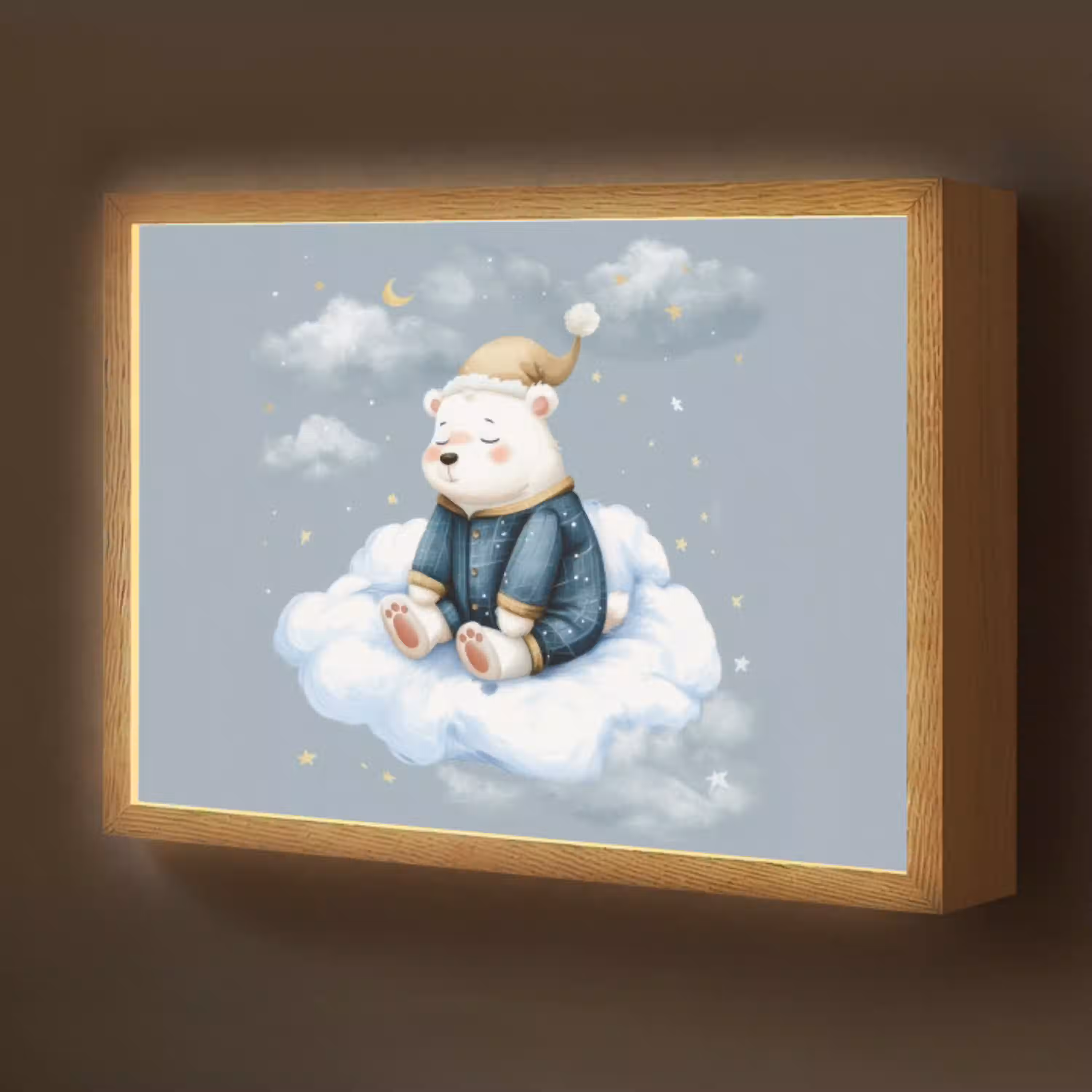 Ijsbeer - Pyjama - Wolken - Sterrenhemel Light Box met batterij (Wandlamp kind) middel -z3d_website