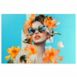 Bloemen - Vrouw - Zonnebril - Blauw poster papier klein -3d