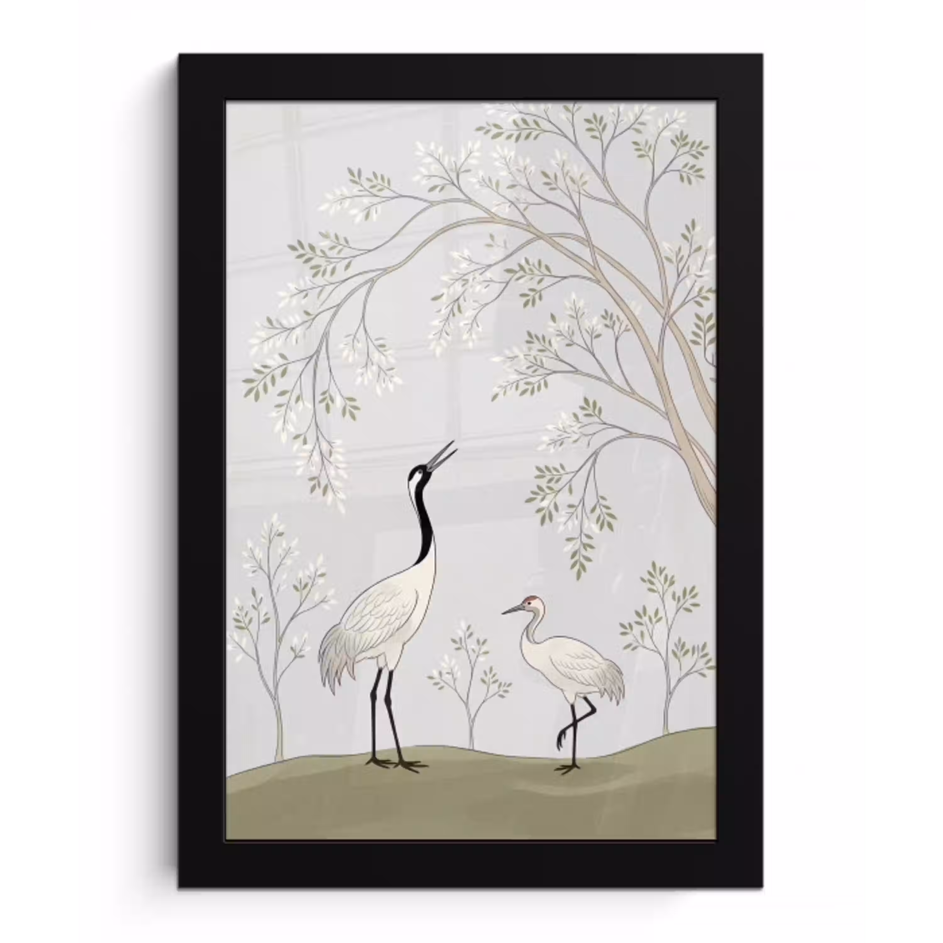 Minimalistisch - Kraanvogels - Blauw fotolijst zwart zonder passe partout klein -3d