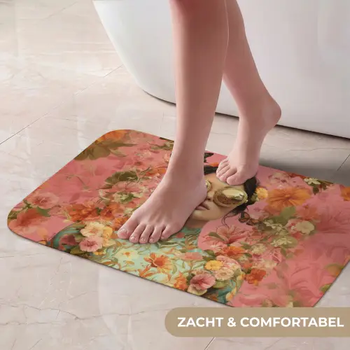Vrouw - Bril - Roze - Bloemen Badmat klein -USP_ZachtNL
