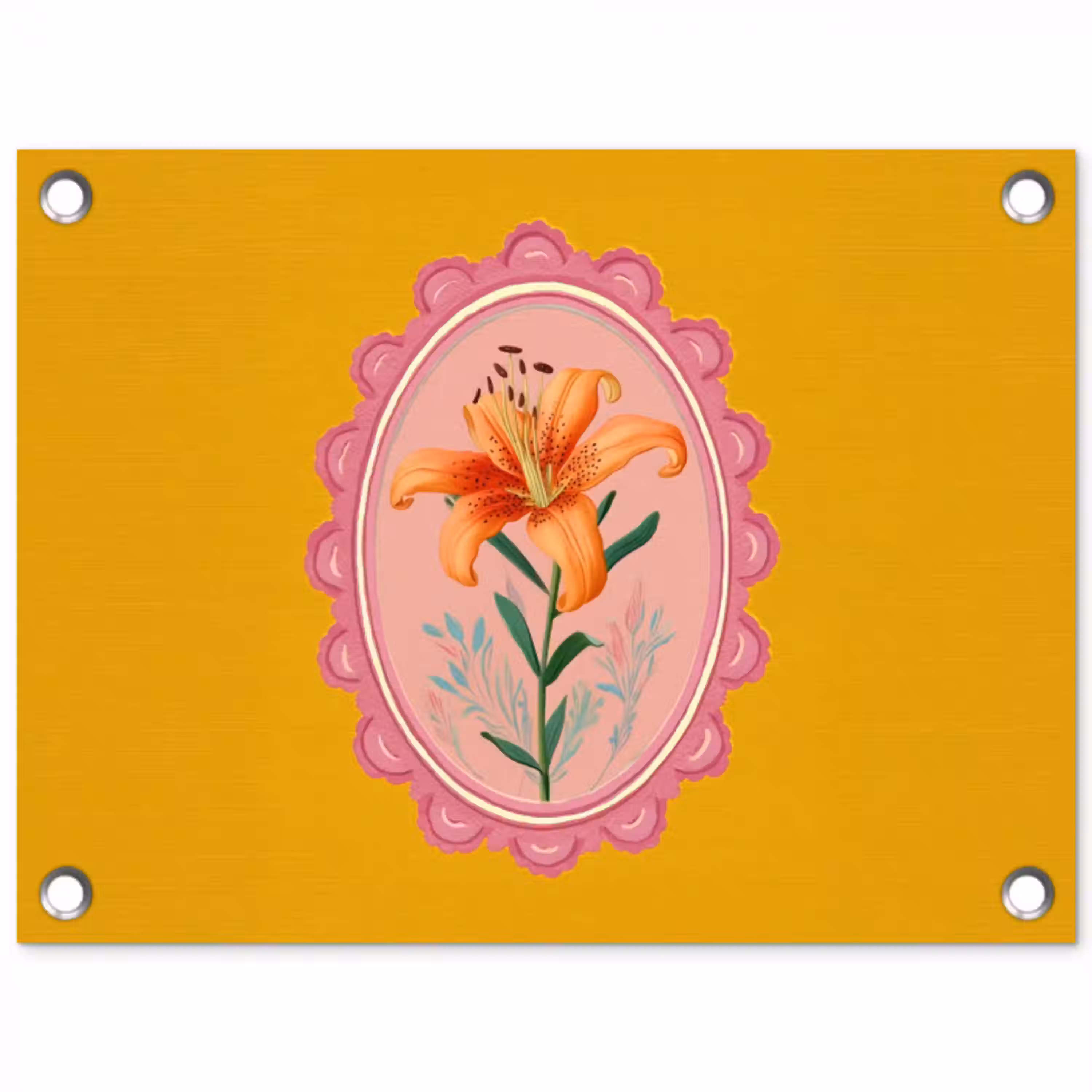 Lelie - Oranje - Lijst - Ovaal tuinposter los doek klein -3d