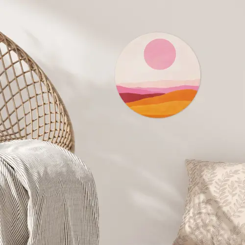 Heuvels - Oranje - Zon - Abstract Wandcirkel behangsticker klein -sfeer4