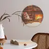 Winter - Kerst - Huis - Openhaard Akoestische PET Vilt - Rond klein -sfeer3