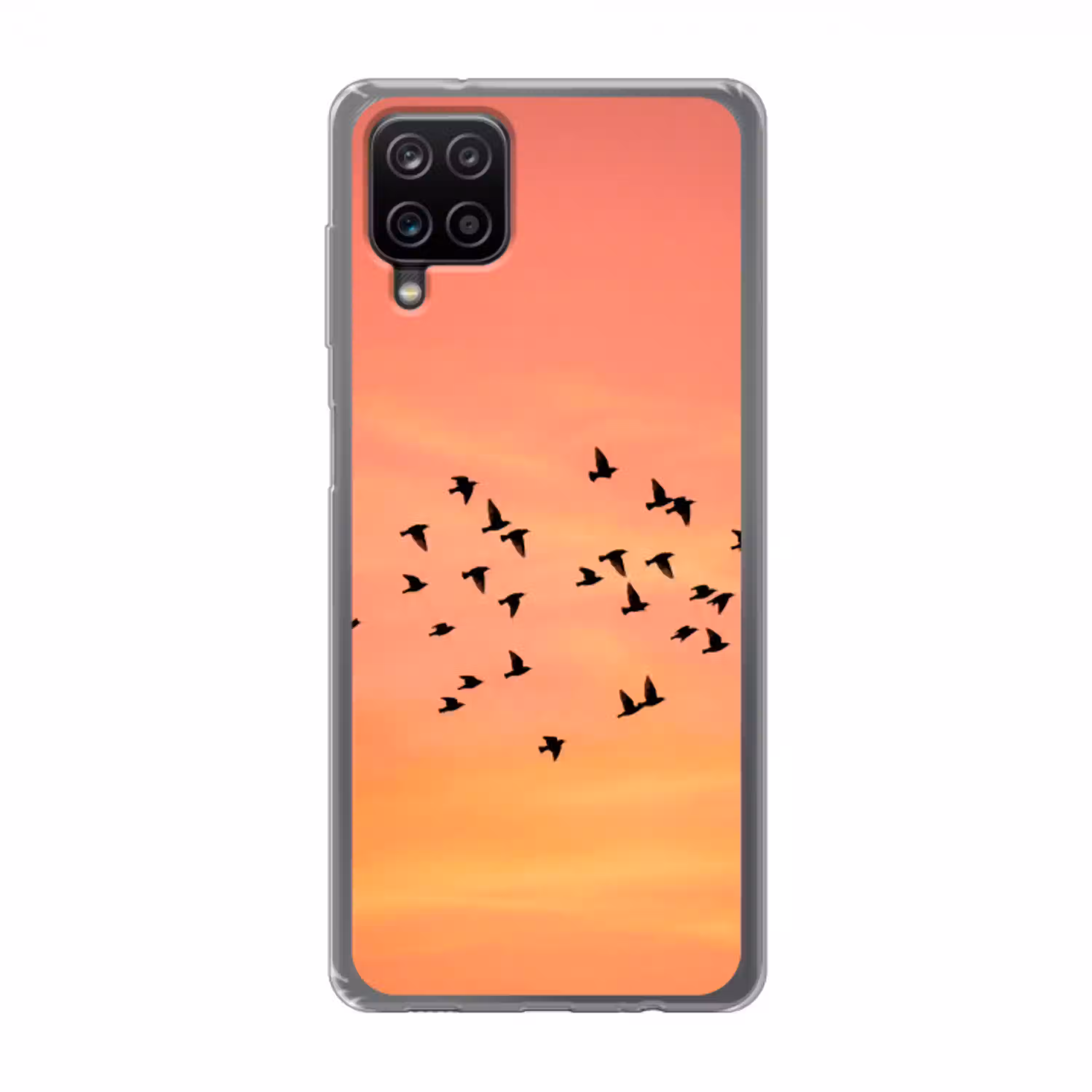 Zwerm - Vogels - Oranje Telefoonhoesje Samsung Galaxy A12 klein -3d