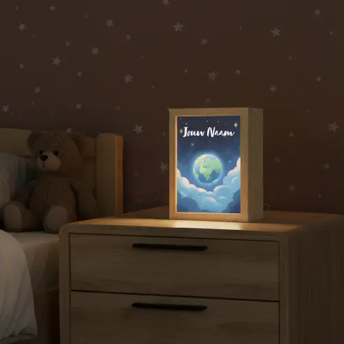 Planeet - Wolken - Sterren - Blauw Light Box met kabel (Kinderlampje) klein -sfeer1_kind