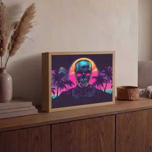 Palmbomen - Hoofd - Metallic - Zonsondergang Light Box met batterij (Wandlamp) middel -sfeer2