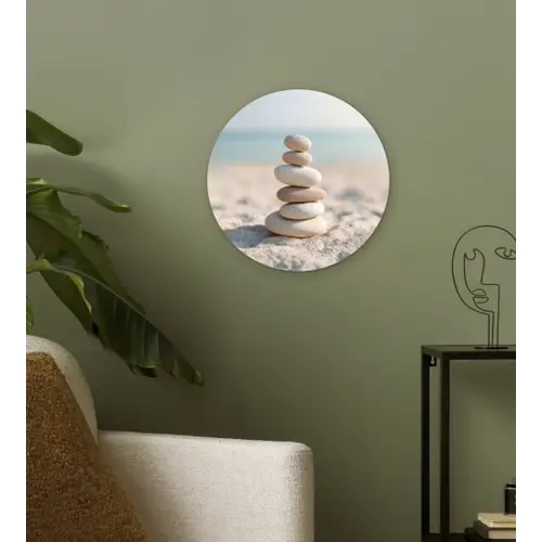 Stenen - Stapel - Zand - Zee Wandcirkel kunststof plaat 5mm dik klein -sfeer3