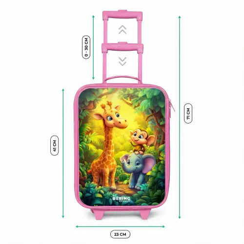 Giraf, olifant en aapje in het bos Kinderkoffer - Roze klein -productfoto_formaten