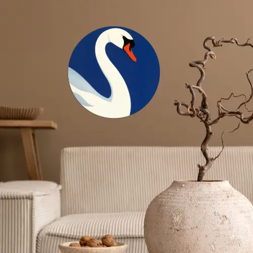 Zwaan - Wit - Snavel - Illustratie Wandcirkel behangsticker klein -sfeer1