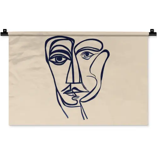 Minimalistisch - Lijnillustratie - Beige - Donkerblauw Wandkleed katoen klein -zz3d