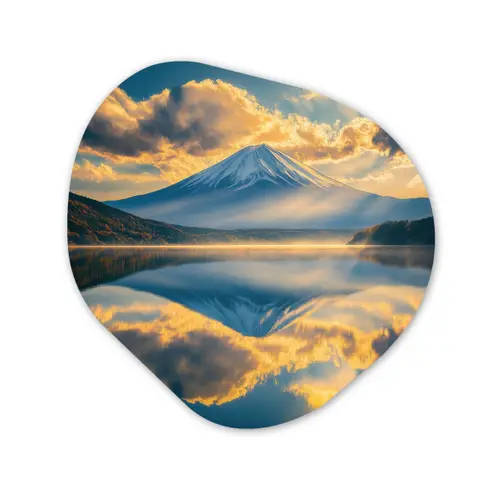 Berg - Rivier - Zonsondergang Wandcirkel Organisch Aluminium middel -3d
