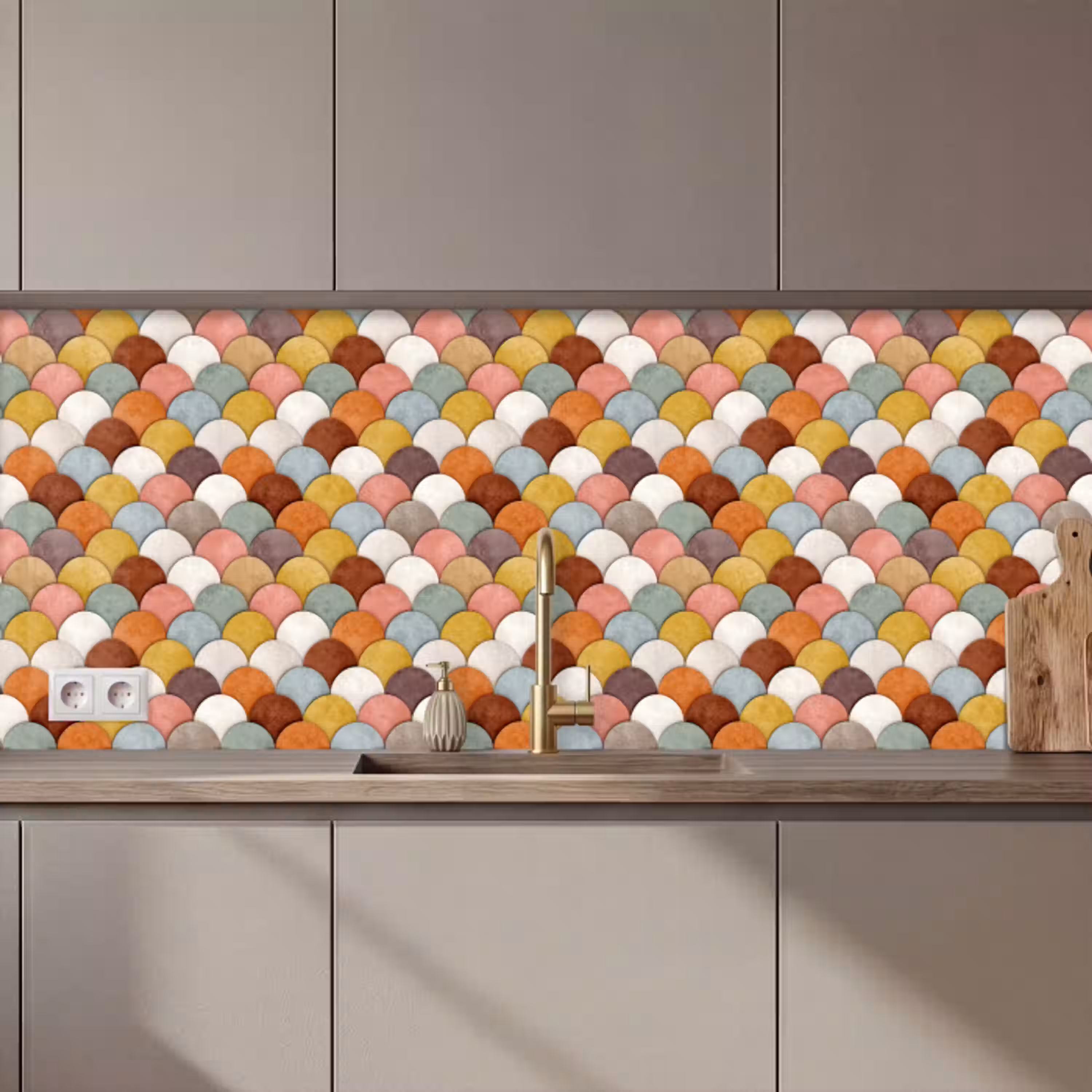 Regenboog - Schubben - Aardetinten keuken achterwand 2 middel 871 zz_3dshopping
