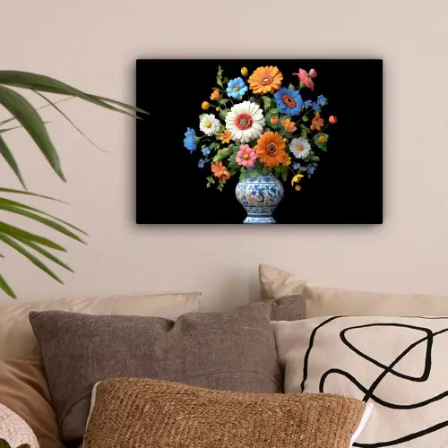 Vaas - Boeket - Bloemen - Kleur canvas 2cm klein -sfeer1