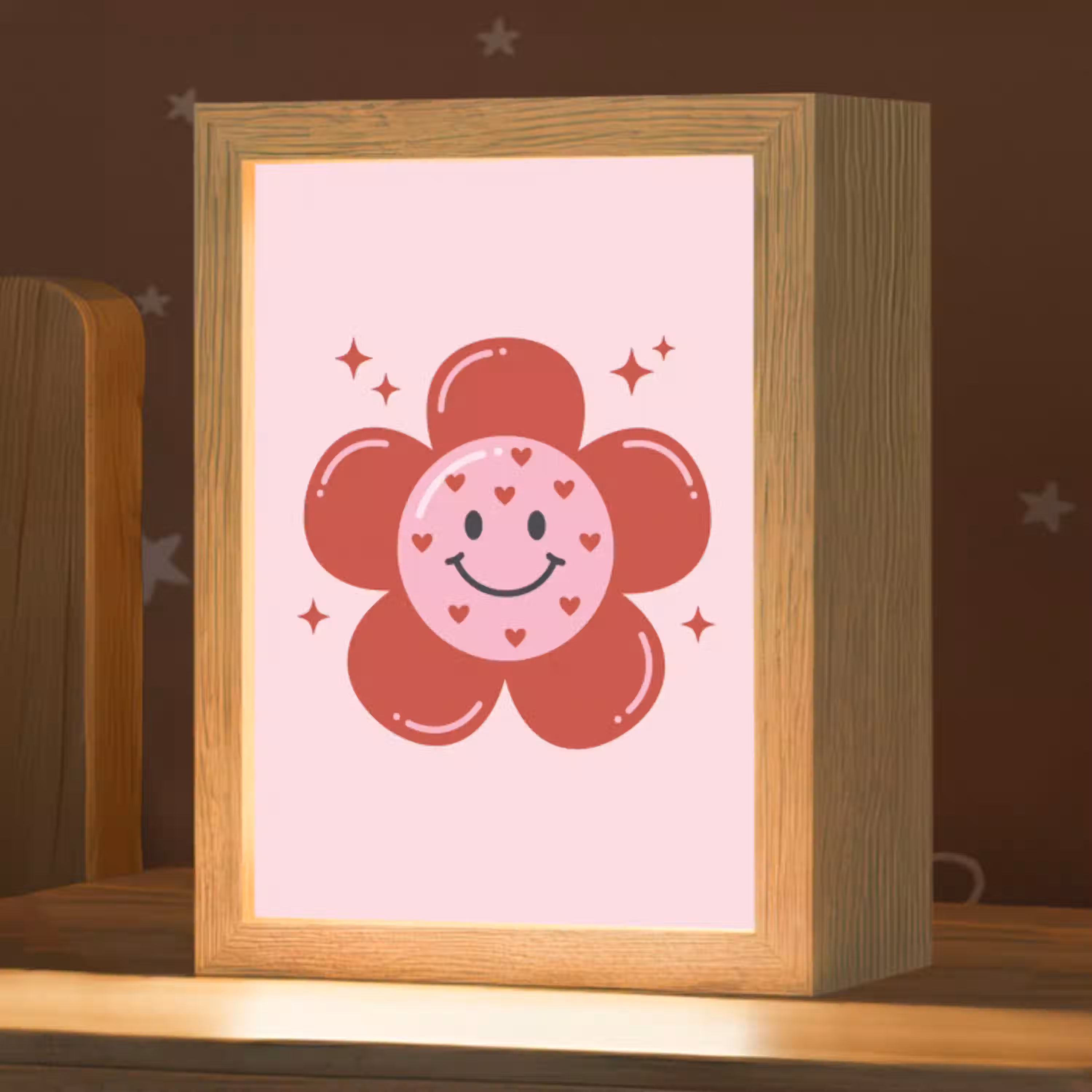 Bloem - Roze - Hartjes Light Box met kabel (Kinderlampje) klein -zzz_3d_website