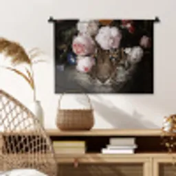 Bloemen - Jan Davidsz de Heem - Tijger - Schilderij - Stilleven - Oude meesters Wandkleed katoen klein -sfeer5