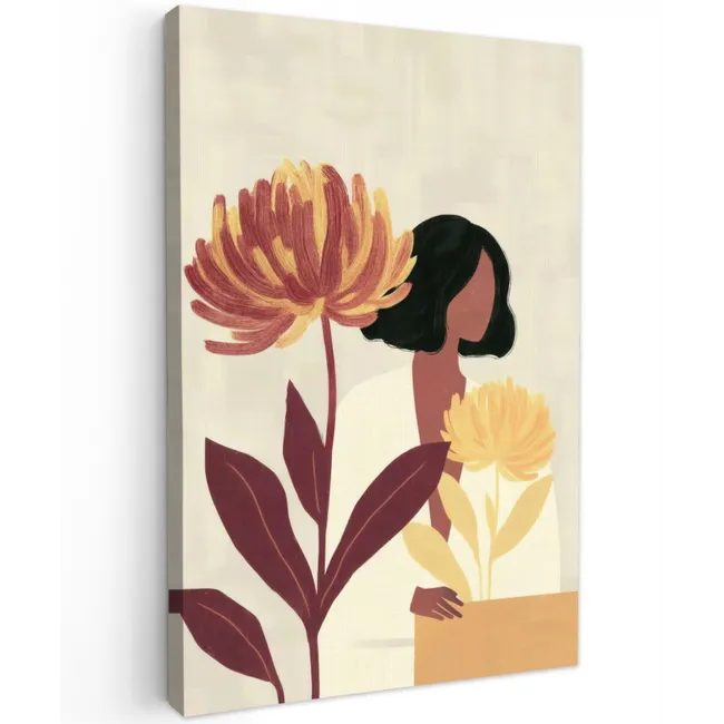 Vrouw - Minimalistisch - Bloem Tuinposter op houten frame 2 cm dik klein -3d