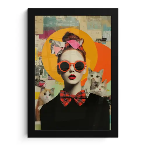 Vrouw - Bril - Strik - Retro fotolijst zwart zonder passe partout klein -3d