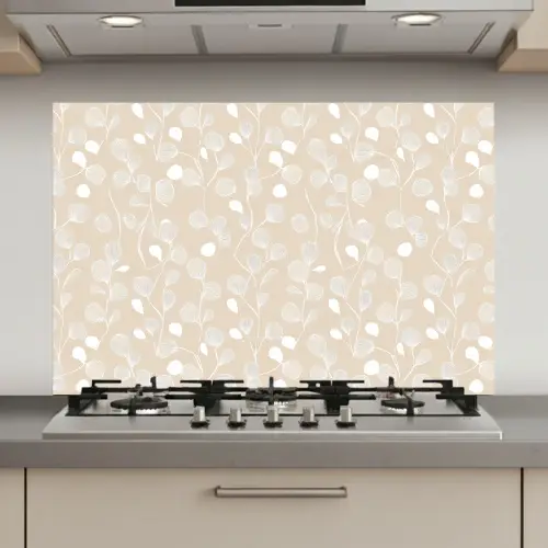 Bladeren - Patroon - Beige - Wit keuken achterwand spatscherm klein 900 -3d_website