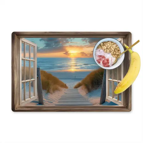 Doorkijk - Strand - Pad - Zonsondergang Placemat vinyl groot -zzzproduct_Kitchenyeah-website