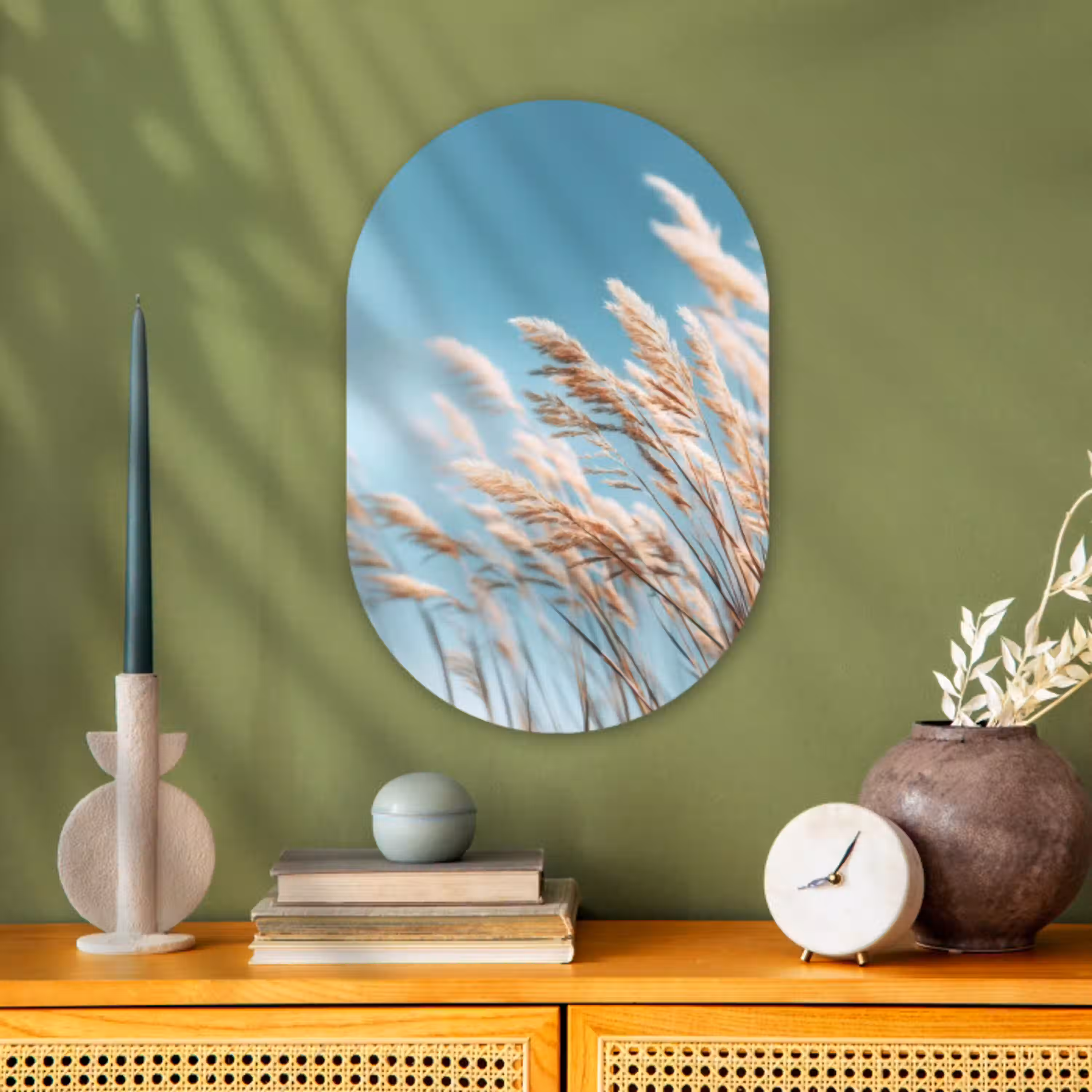 Siergras - Wind - Lichtbruin Wandcirkel Ovaal Forex klein -sfeer2