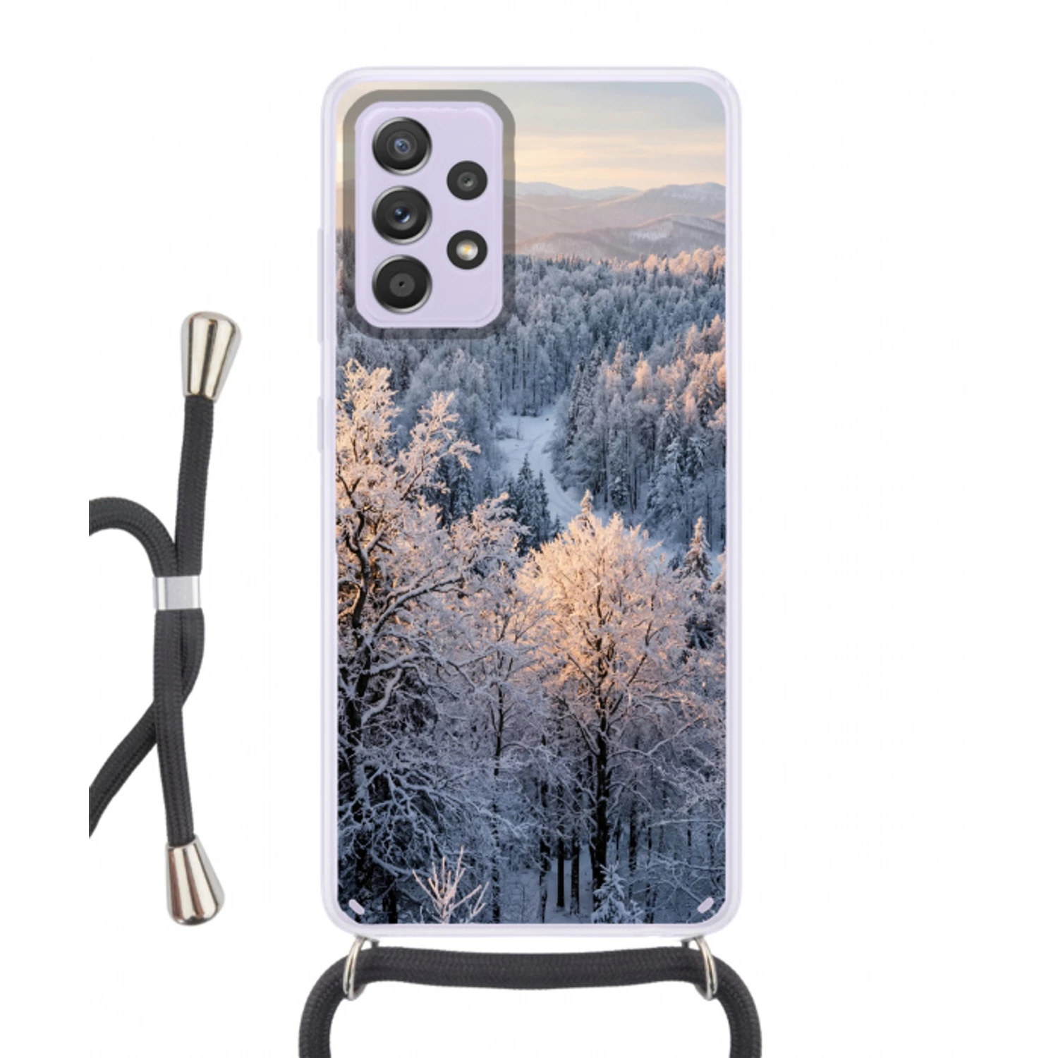 Bos - Bergen - Goud - Winter - Warm Hoesje Samsung Galaxy A52 5G met koord klein -3d
