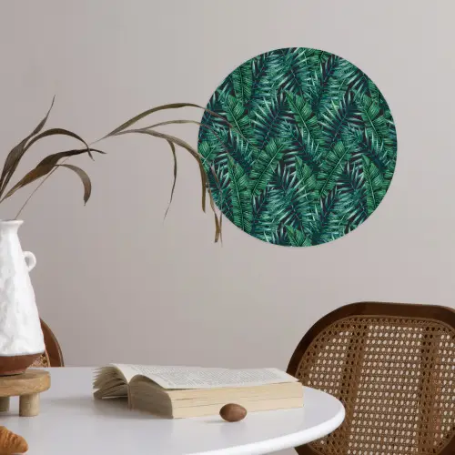 Palmbladeren - Blauw - Tint - Zwart Wandcirkel behangsticker klein 186 -sfeer3