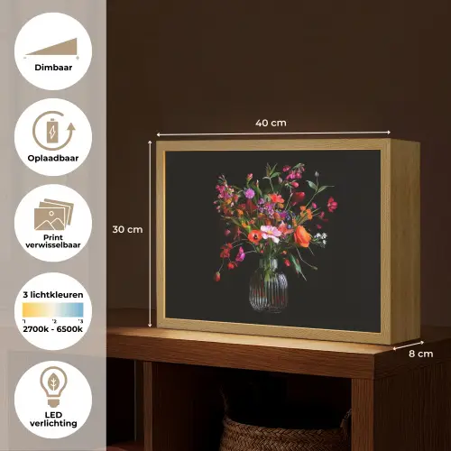 Boeket - Veldbloemen - Vaas Light Box met batterij (Wandlamp) middel -USP_websiteoverzichtNL