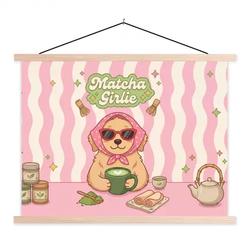 Matcha - Hond - Roze - Groen textielposter latten blank klein -3d