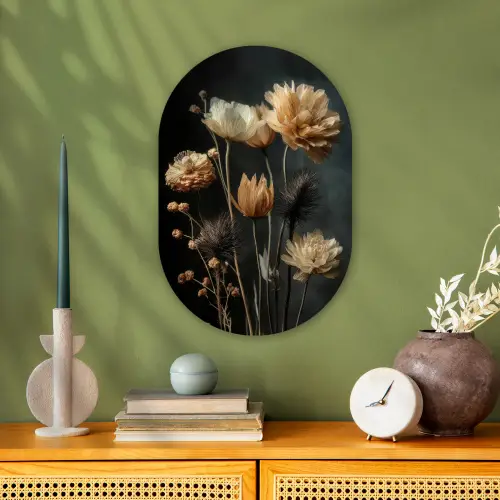 Boeket - Bloemen - Licht - Zwart Wandcirkel Ovaal Forex klein -sfeer2
