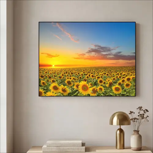 Bloemen - Zonnebloem - Zonsondergang - Nacht - Oranje Textielframe - compleet frame klein -sfeer2