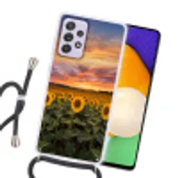Zonnebloemen - Heuvellandschap - Geel Hoesje Samsung Galaxy A52 5G met koord klein -sfeer1