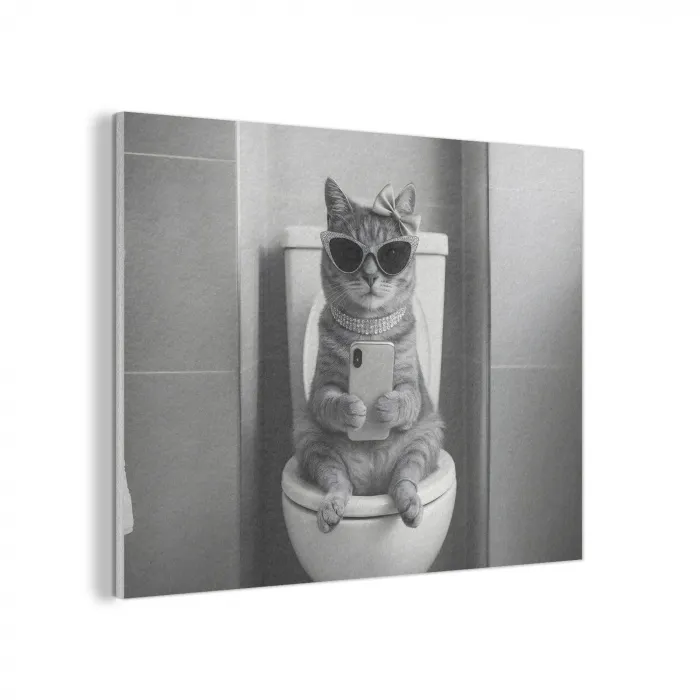 Kat - Telefoon - Toilet - Zwart - Wit PET vilt klein -3d