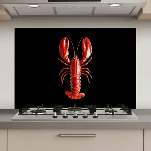 Kreeft - Glossier Rood - Zwart keuken achterwand spatscherm klein -3d_website