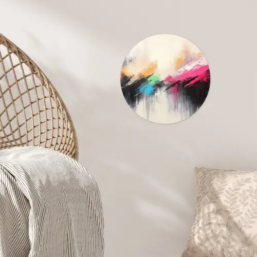 Dynamisch - Abstract - Kleurrijk - Zwart Wandcirkel behangsticker klein -sfeer4