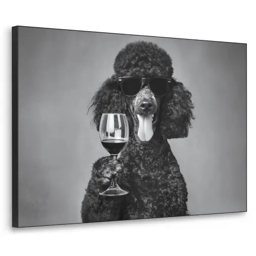 Hond - Krullen - Zonnebril - Wijn Textielframe zwart klein -3d