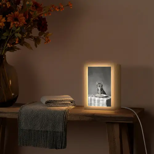 Bengaal - Kat - Tafelkleed - Zwart - Wit - Dier Light Box met kabel (Tafellamp) klein -sfeer4