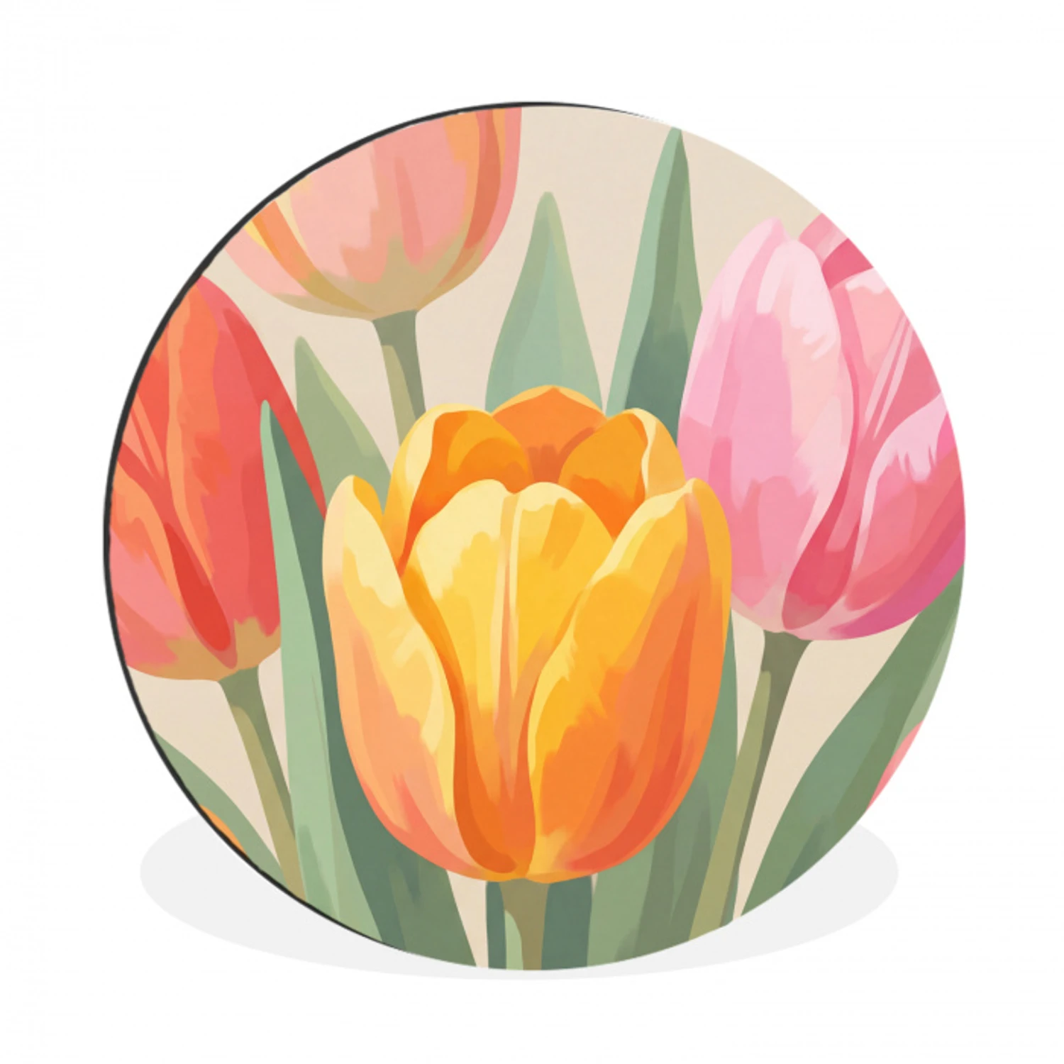 Tulpen - Abstract - Kleurrijk Wandcirkel aluminium klein -3d