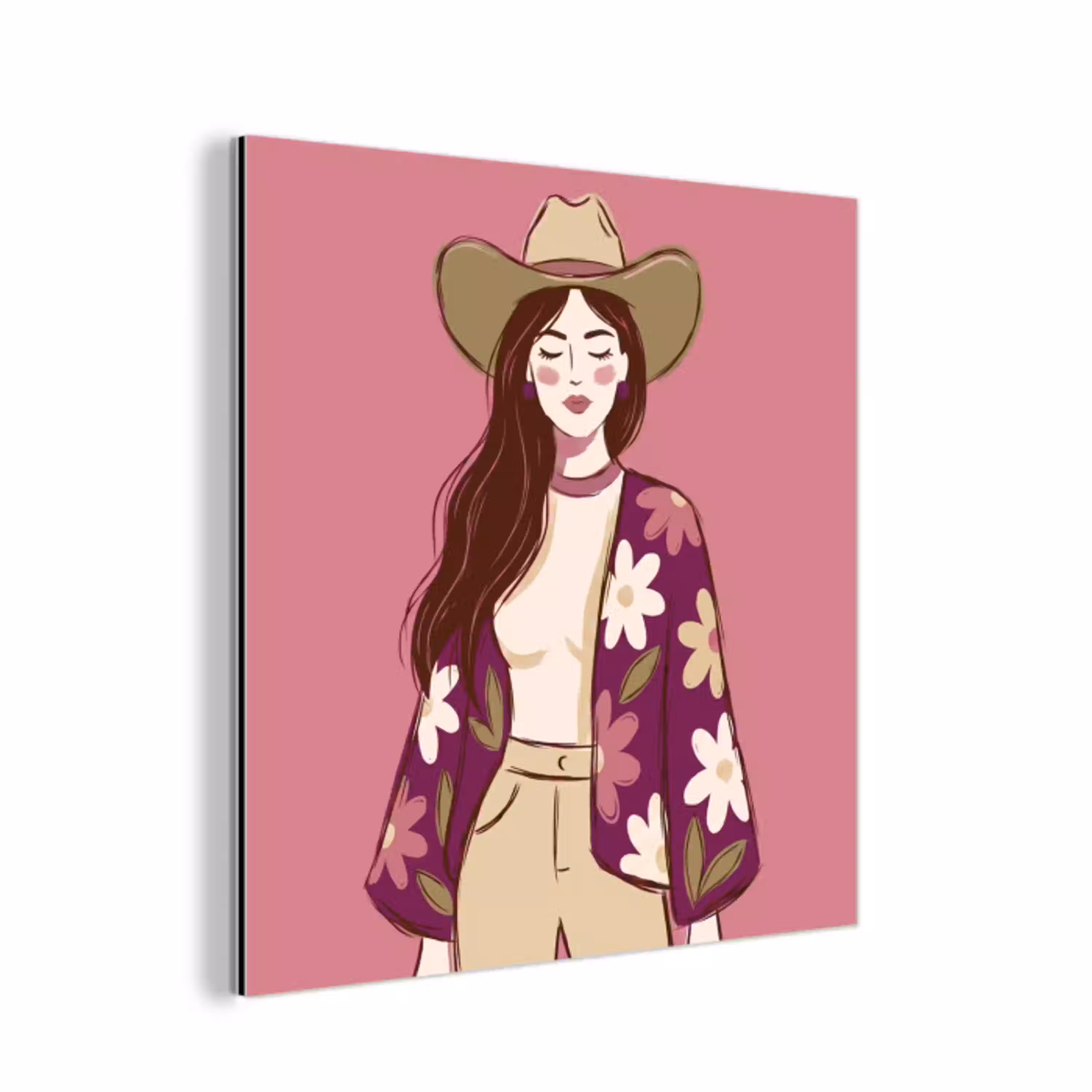 Vrouw - Hoed - Portret - Illustratie - Roze aluminium wit klein -3d