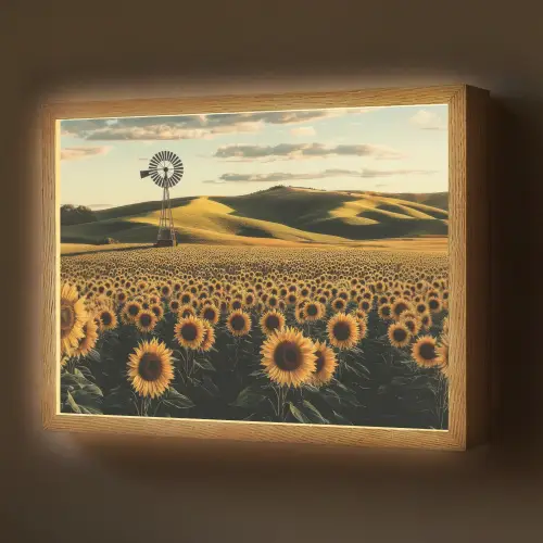 Zonnebloem - Veld - Windmolen Light Box met batterij (Wandlamp) middel -z3d_website