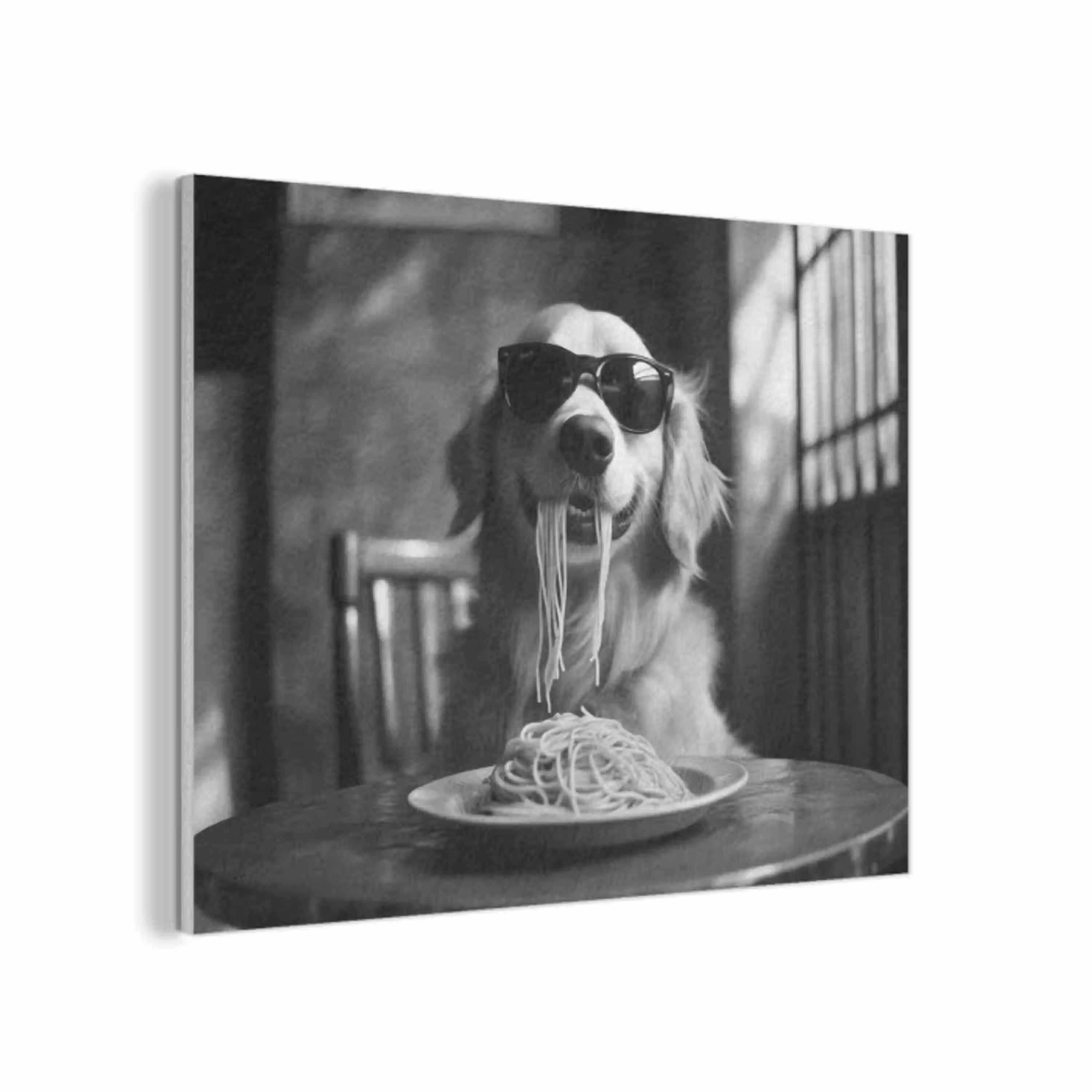 Golden Retriever - Hond - Vrolijk -  Bord spaghetti - Zwart - wit PET vilt klein -3d