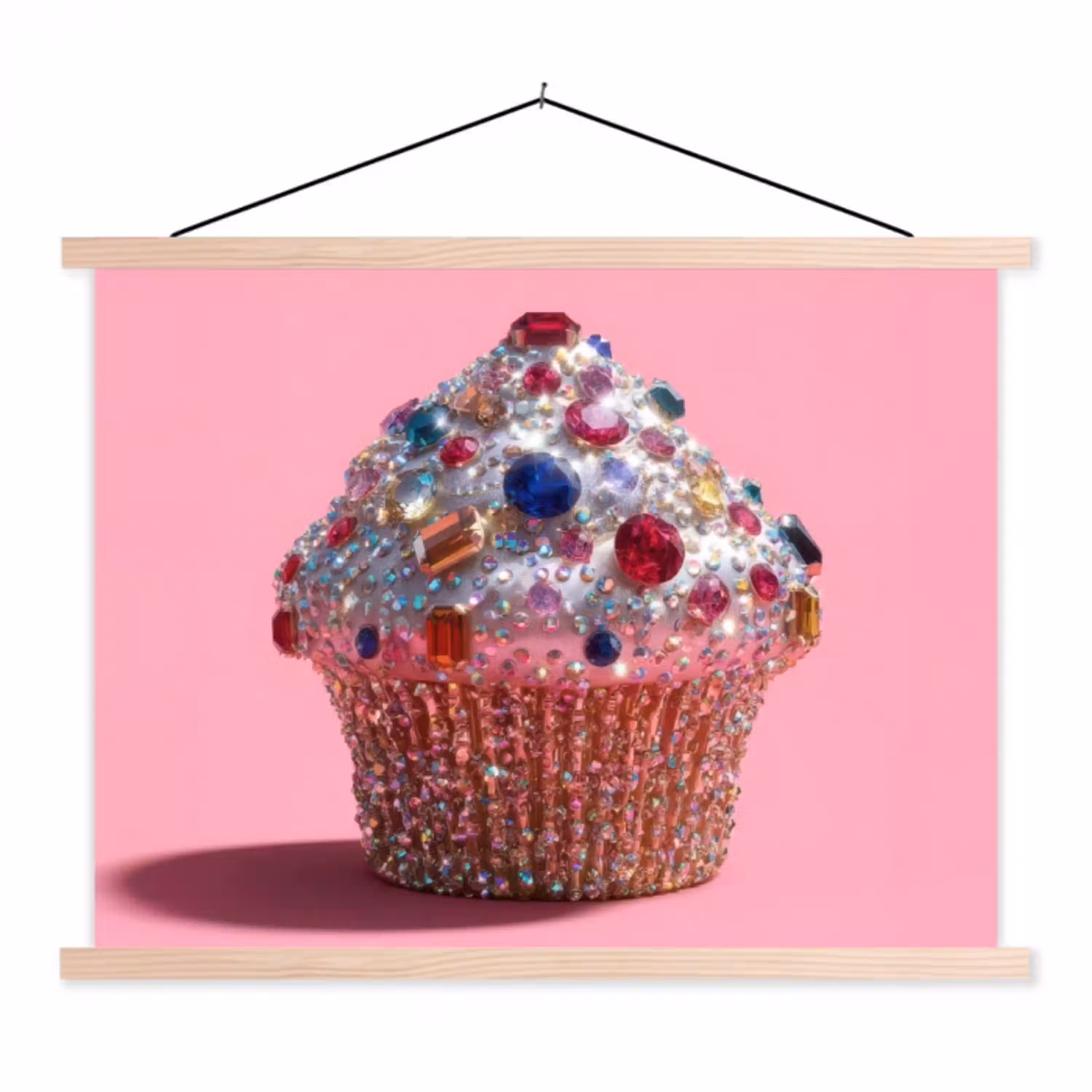 Cupcake - Kleurrijk - Edelstenen textielposter latten blank klein -3d