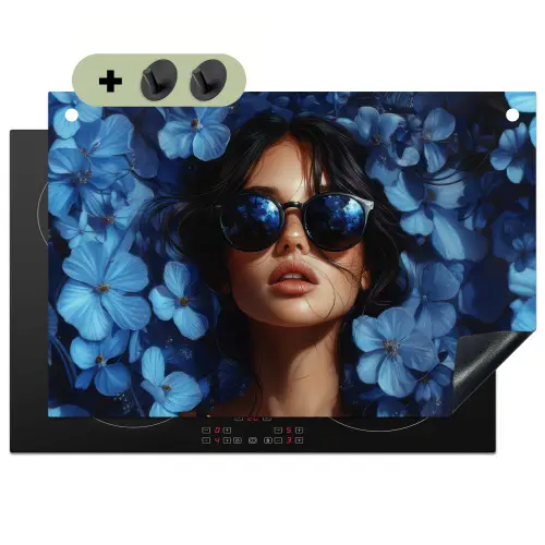 Vrouw - Blauw - Bloemen - Vlinders - Natuur Inductie beschemer met haakjes klein -3d