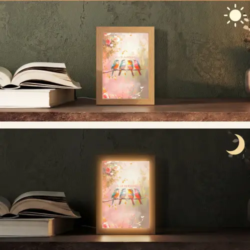 Vogels - Tak - Quote - Roze Light Box met kabel (Tafellamp) klein -sfeer3
