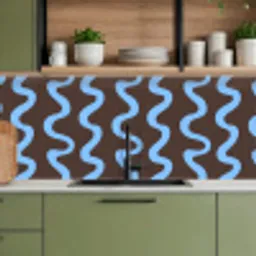 Kronkelende lijnen - Blauw - Bruin - Minimalistisch keuken achterwand 2 middel 871 -sfeer3