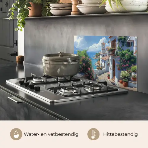 Huizen - Zee - Bomen - Bloemen keuken achterwand spatscherm klein -usp_NL