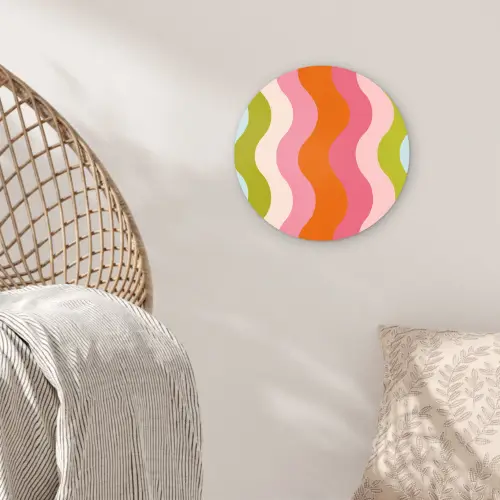 Banen - Golven - Kleurrijk - Verticaal Wandcirkel kunststof plaat 5mm dik klein -sfeer5