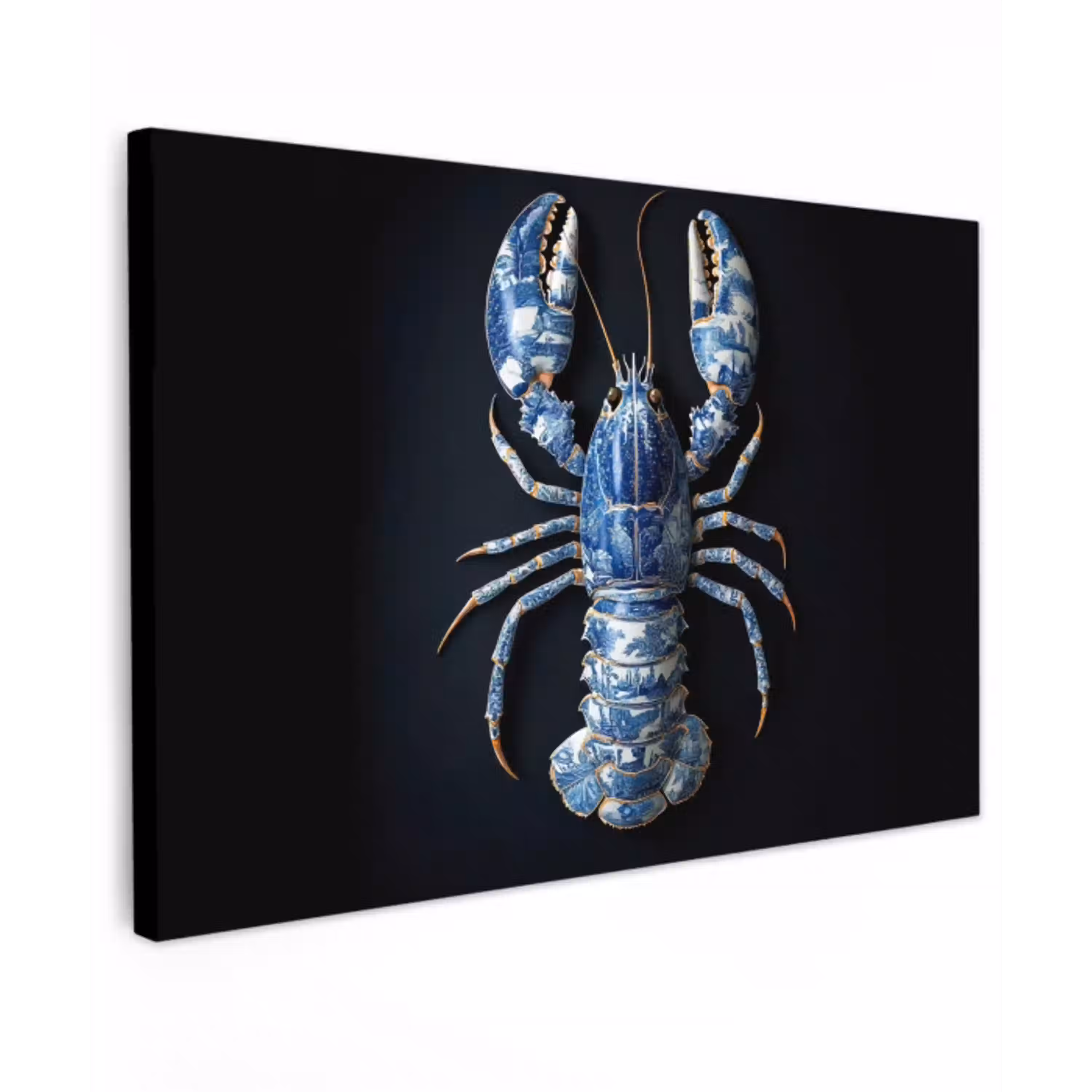 Kreeft - Delftsblauw - Schild - Stoer Tuinposter op houten frame 2 cm dik klein -3d